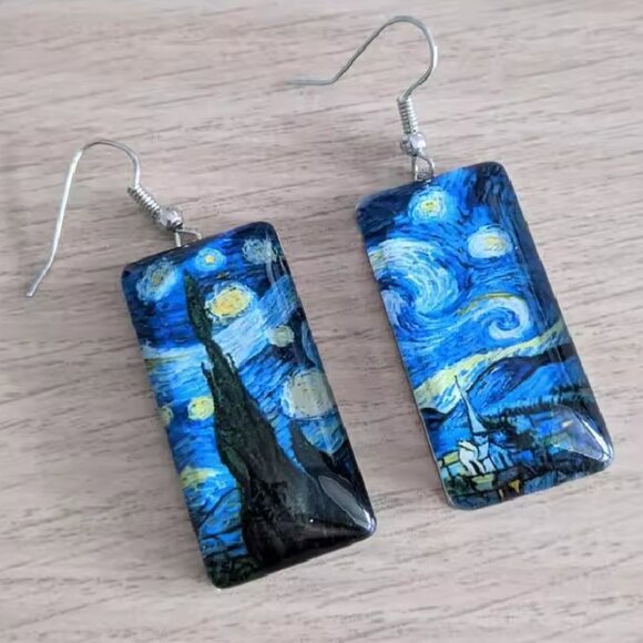 Van Gogh Art Starry Night  Earrings – Artistic Dangle Drop Art Earrings - Picture 1 of 3